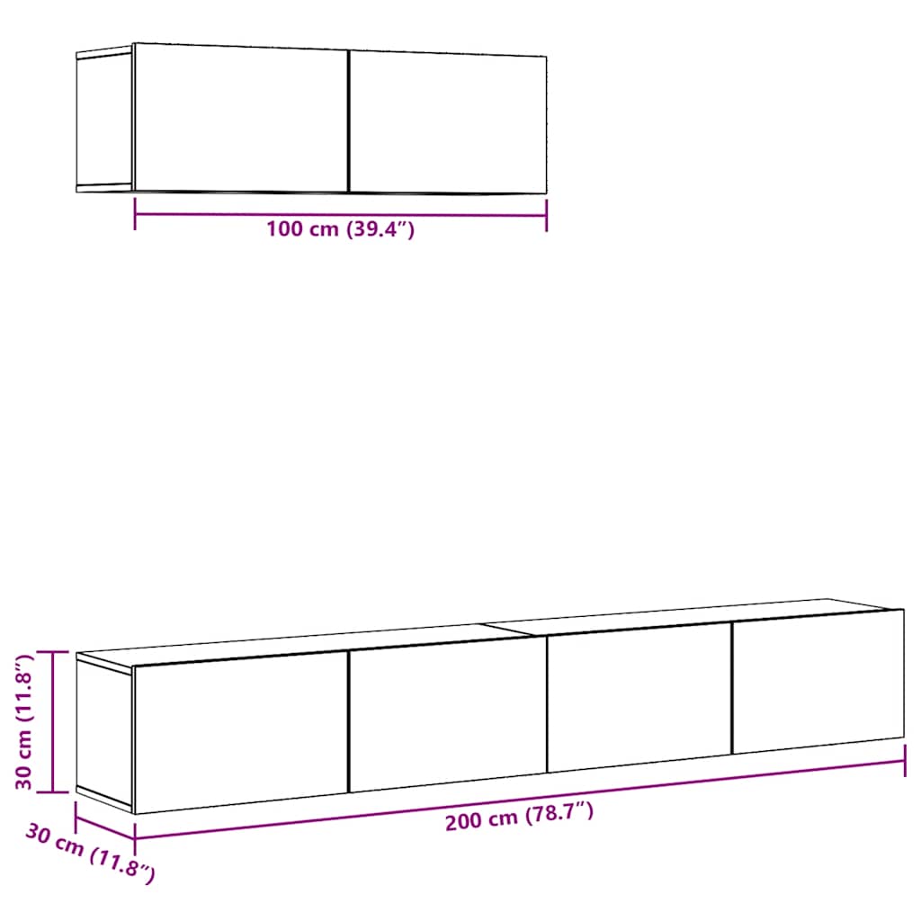 Ensemble de meubles TV 3 pièces, fixation murale, aspect bois récupéré, matériau à base de bois