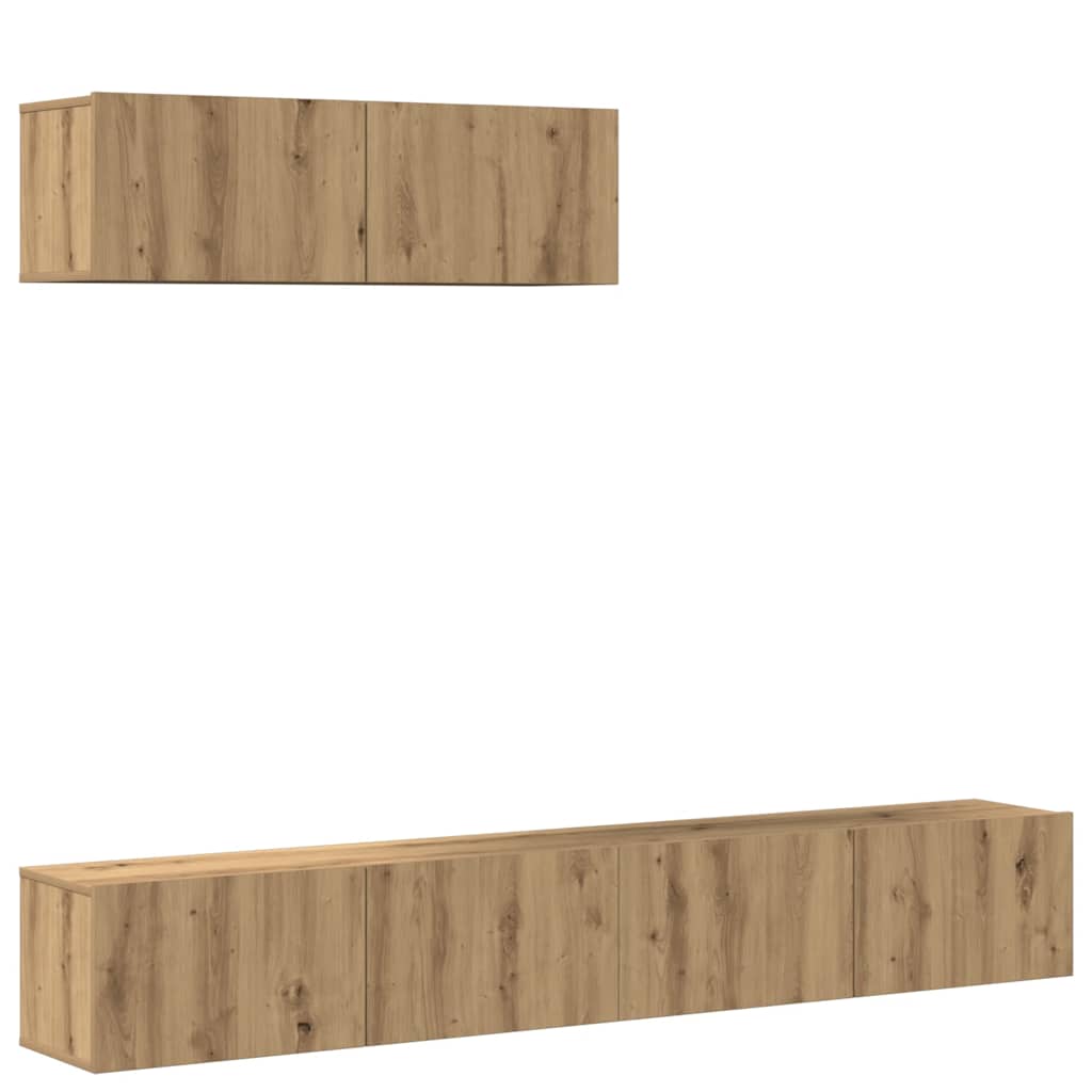 Ensemble de meubles TV 3 pièces, fixation murale, en bois de chêne artisanal