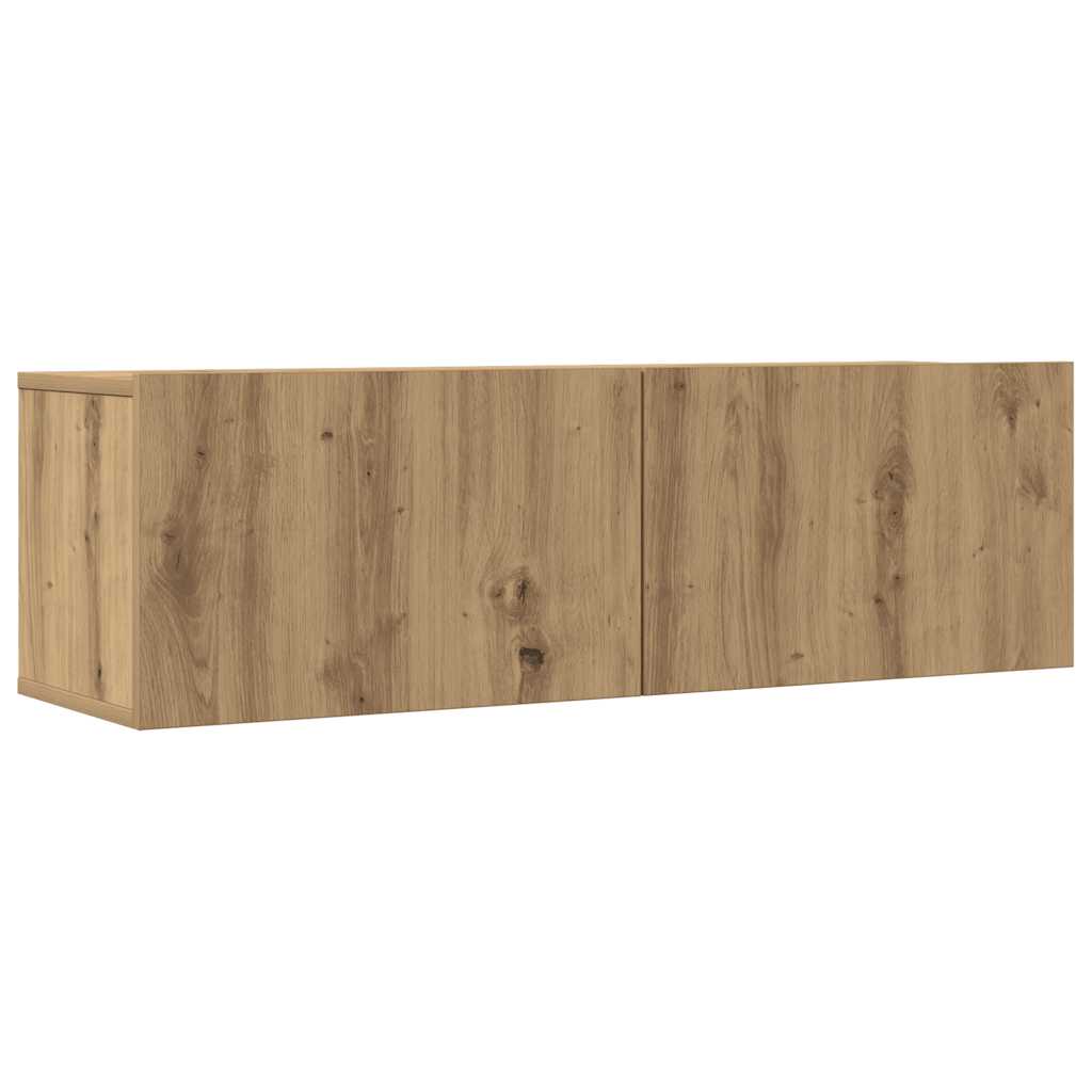 Ensemble de meubles TV 3 pièces, fixation murale, en bois de chêne artisanal