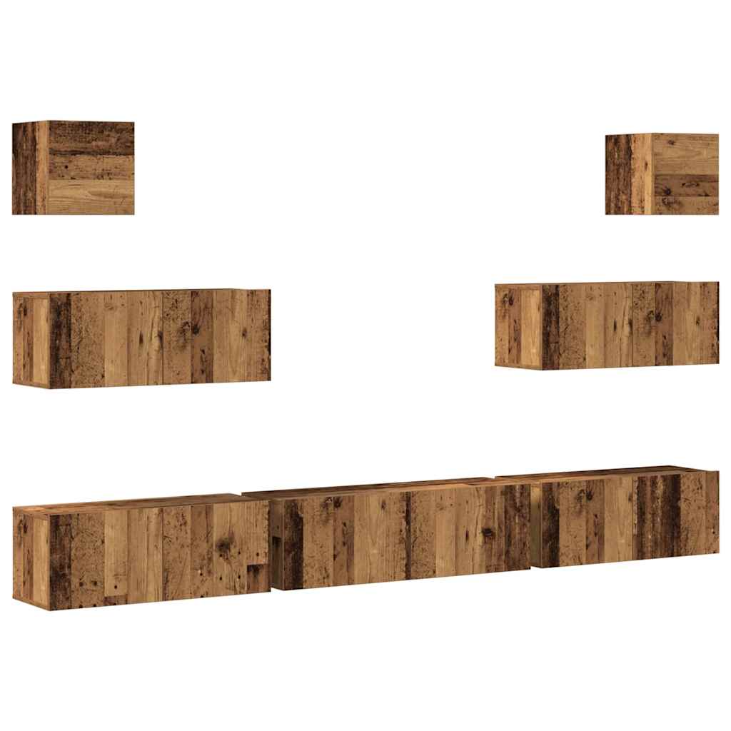 7-piece TV cabinet set, wall-mounted, reclaimed wood look, wood-based material
