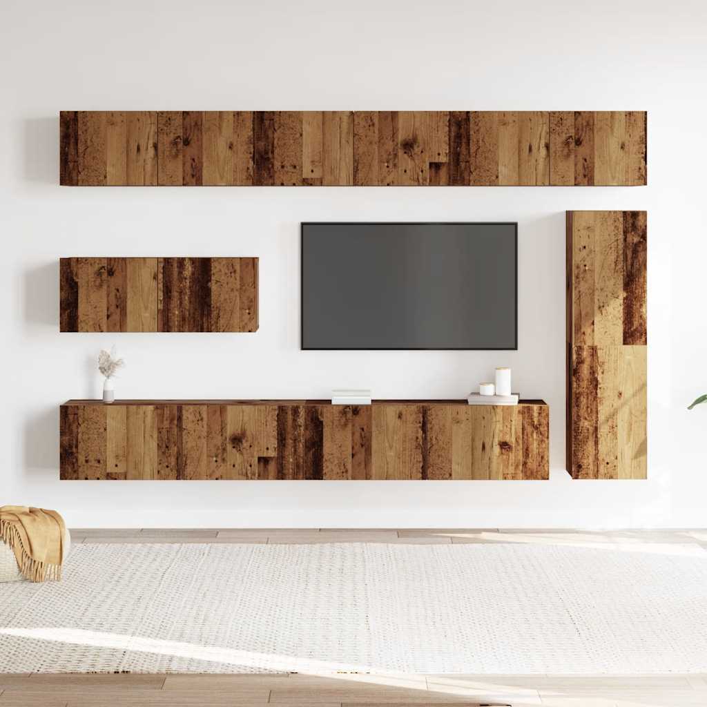 7-piece TV cabinet set, wall-mounted, reclaimed wood look, wood-based material
