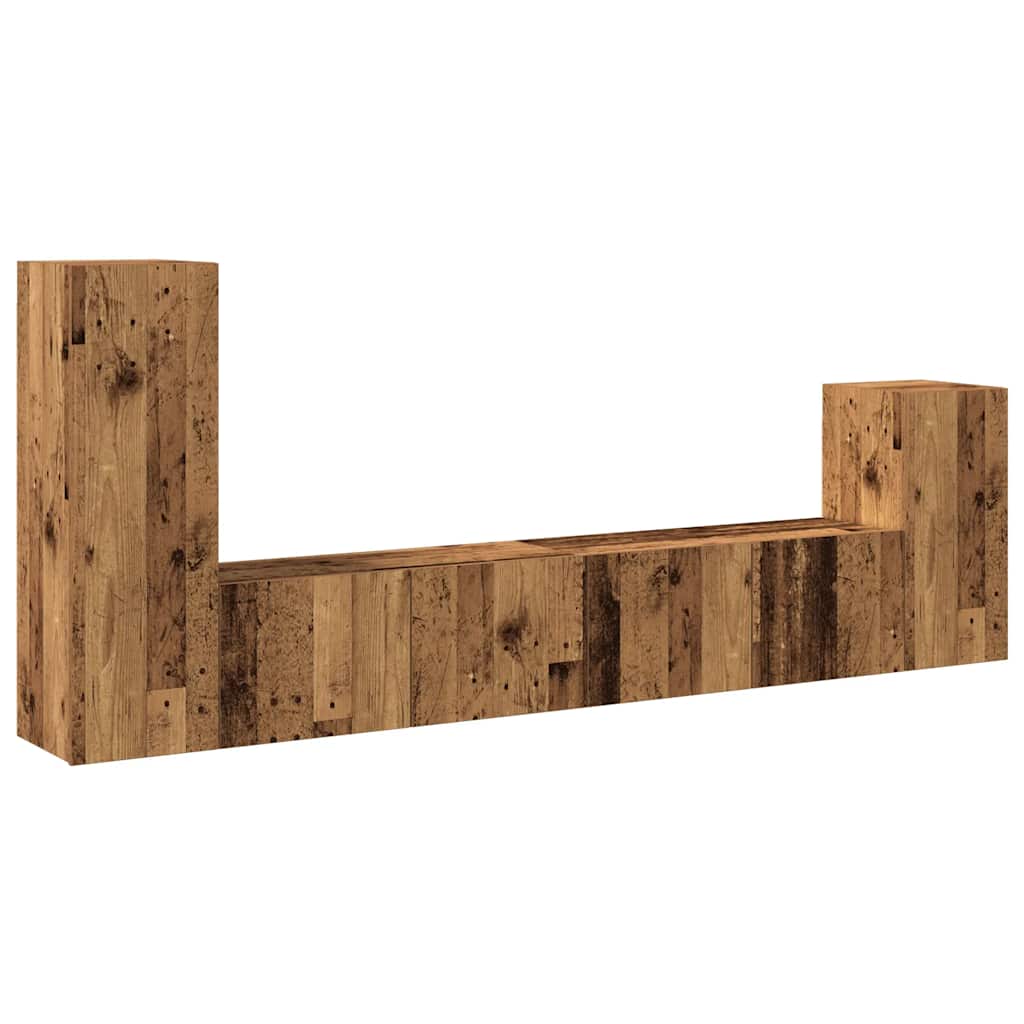 Ensemble de meubles TV 4 pièces, fixation murale, aspect bois récupéré, matériau à base de bois