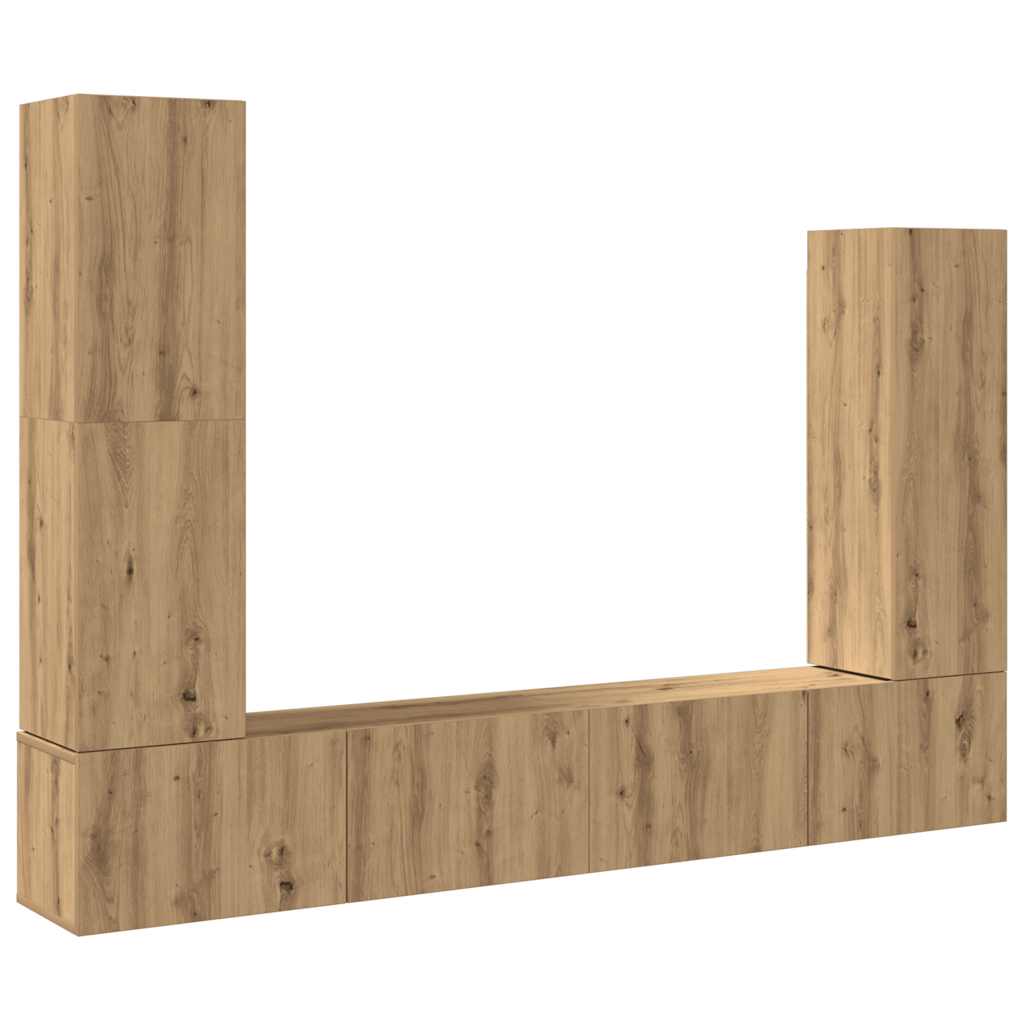 Ensemble de meubles TV 4 pièces, fixation murale, en bois de chêne artisanal