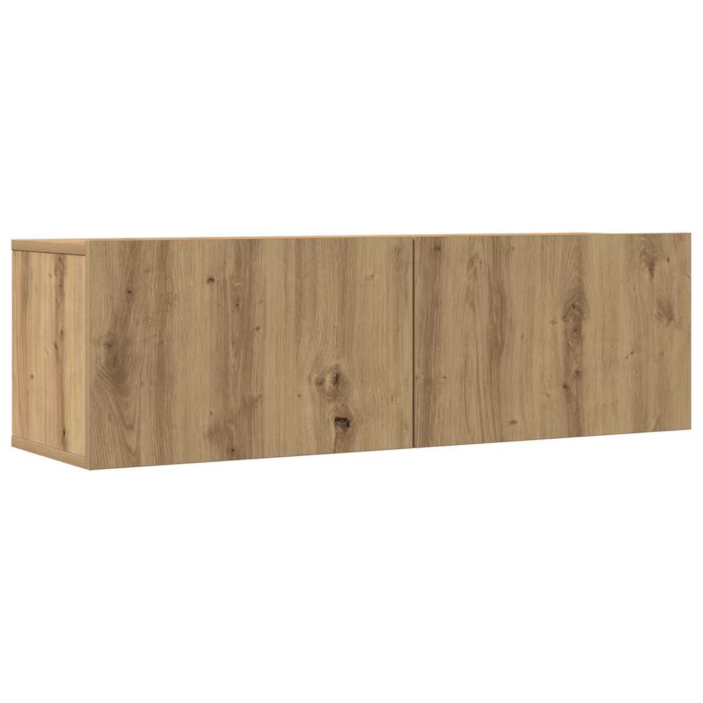 Ensemble de meubles TV 4 pièces, fixation murale, en bois de chêne artisanal