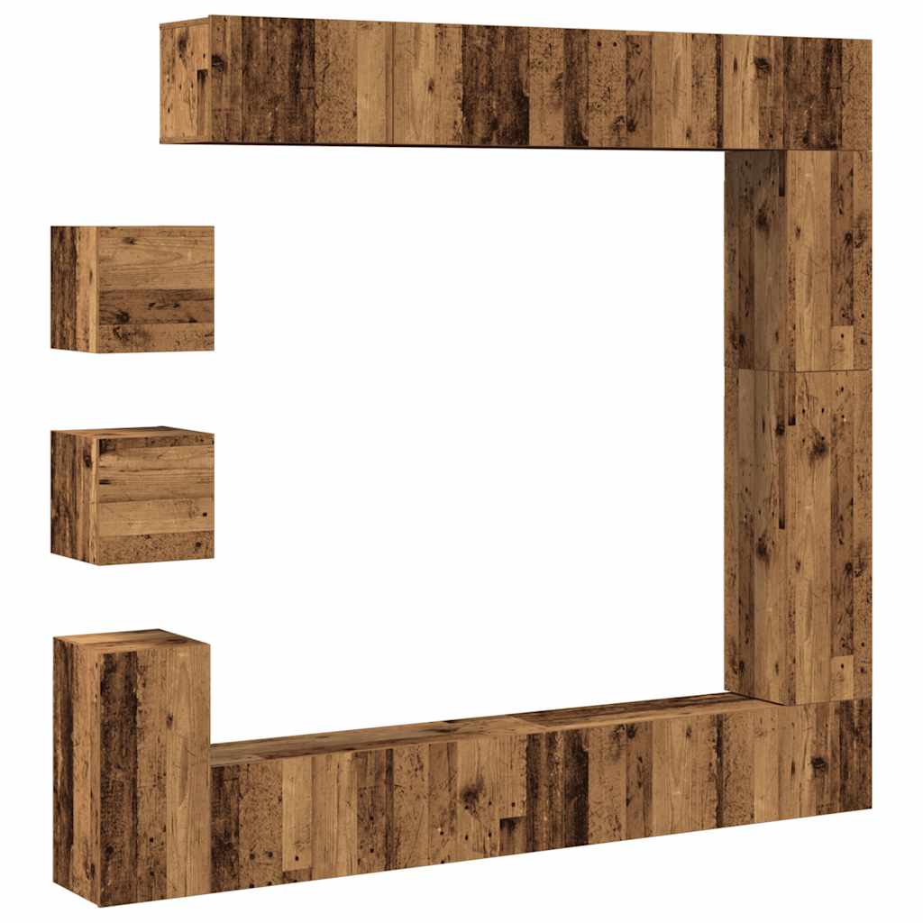9-piece TV cabinet set, wall-mounted, reclaimed wood look, wood-based material