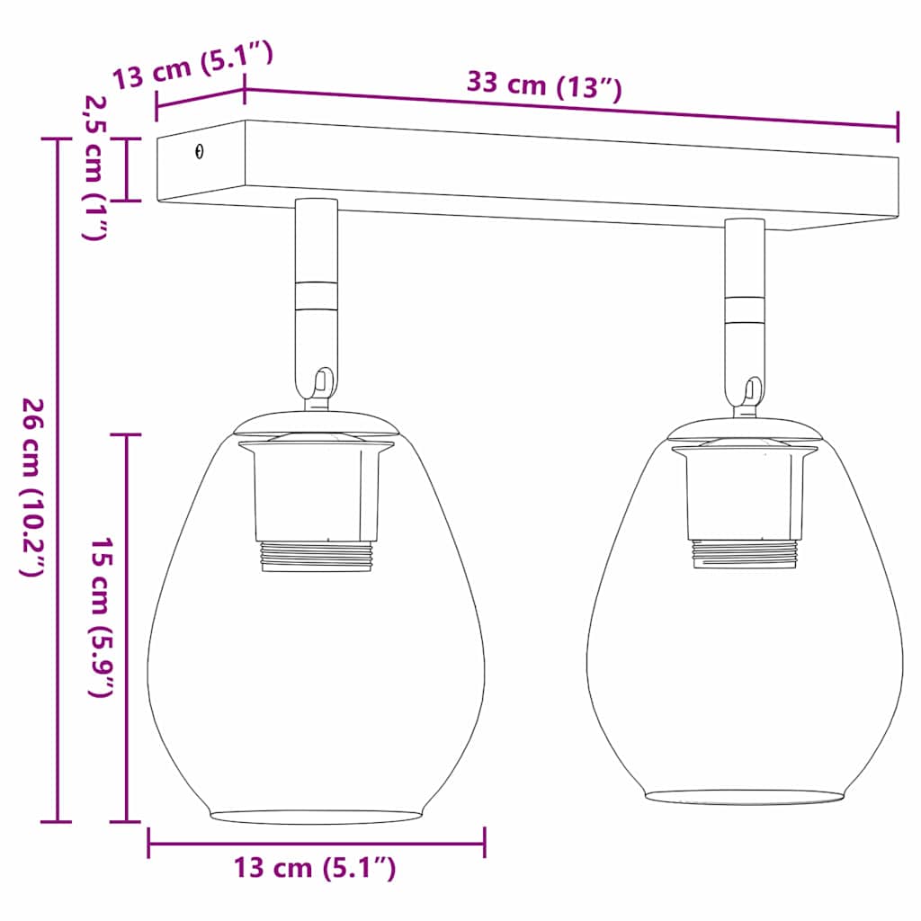 Deckenstrahler Schwarz 33 x 13 x 26 cm Glas und Metall