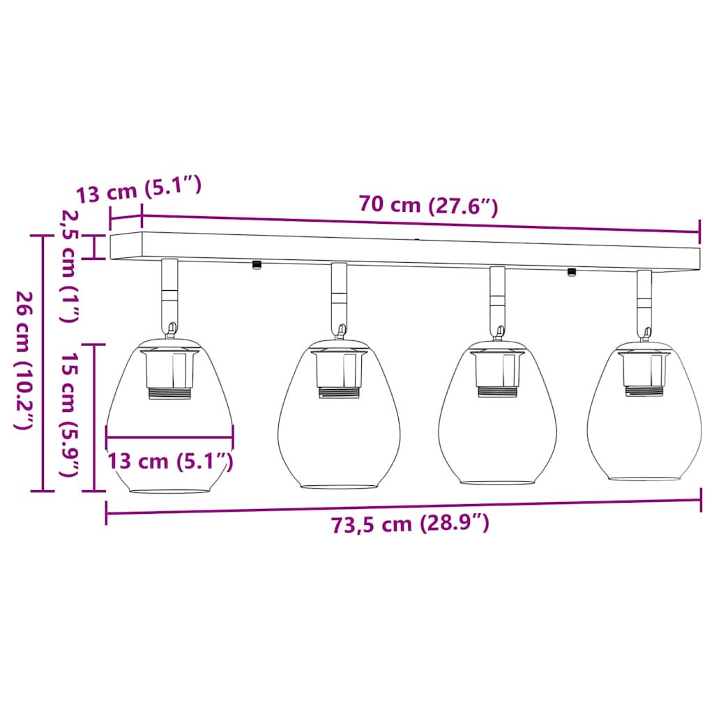 Deckenstrahler Schwarz 73,5 x 13 x 26 cm Glas und Metall