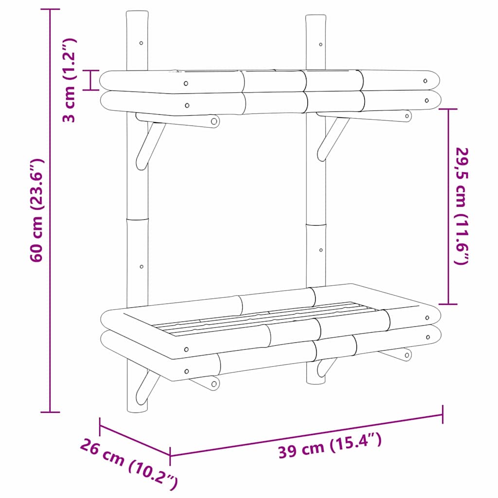 Wandregal mit Regal Wandmontiert Braun 39 x 26 x 60 cm Bambus