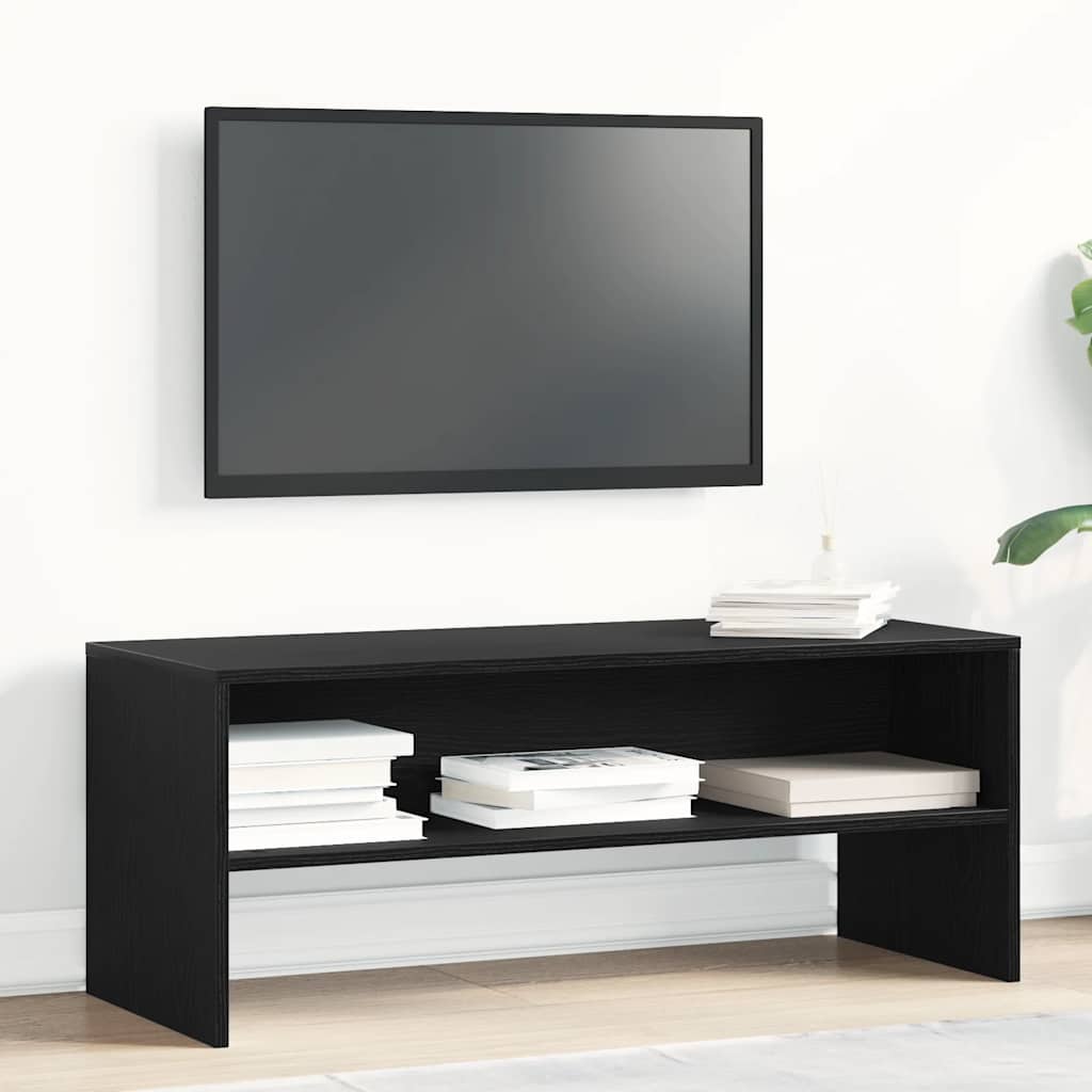 Meuble TV aspect chêne noir 100x40x40 cm matériau à base de bois