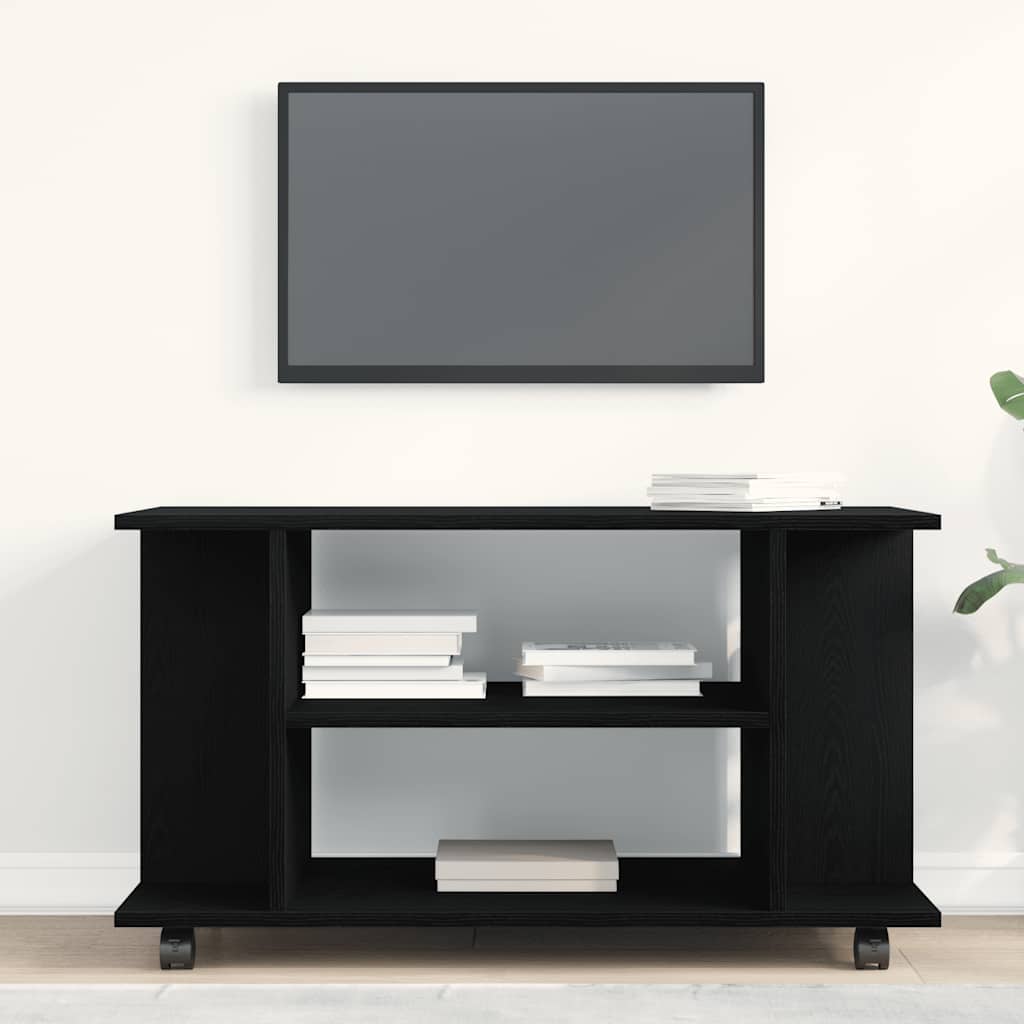 TV cabinet with wheels, black oak look, 80 x 40 x 45 cm