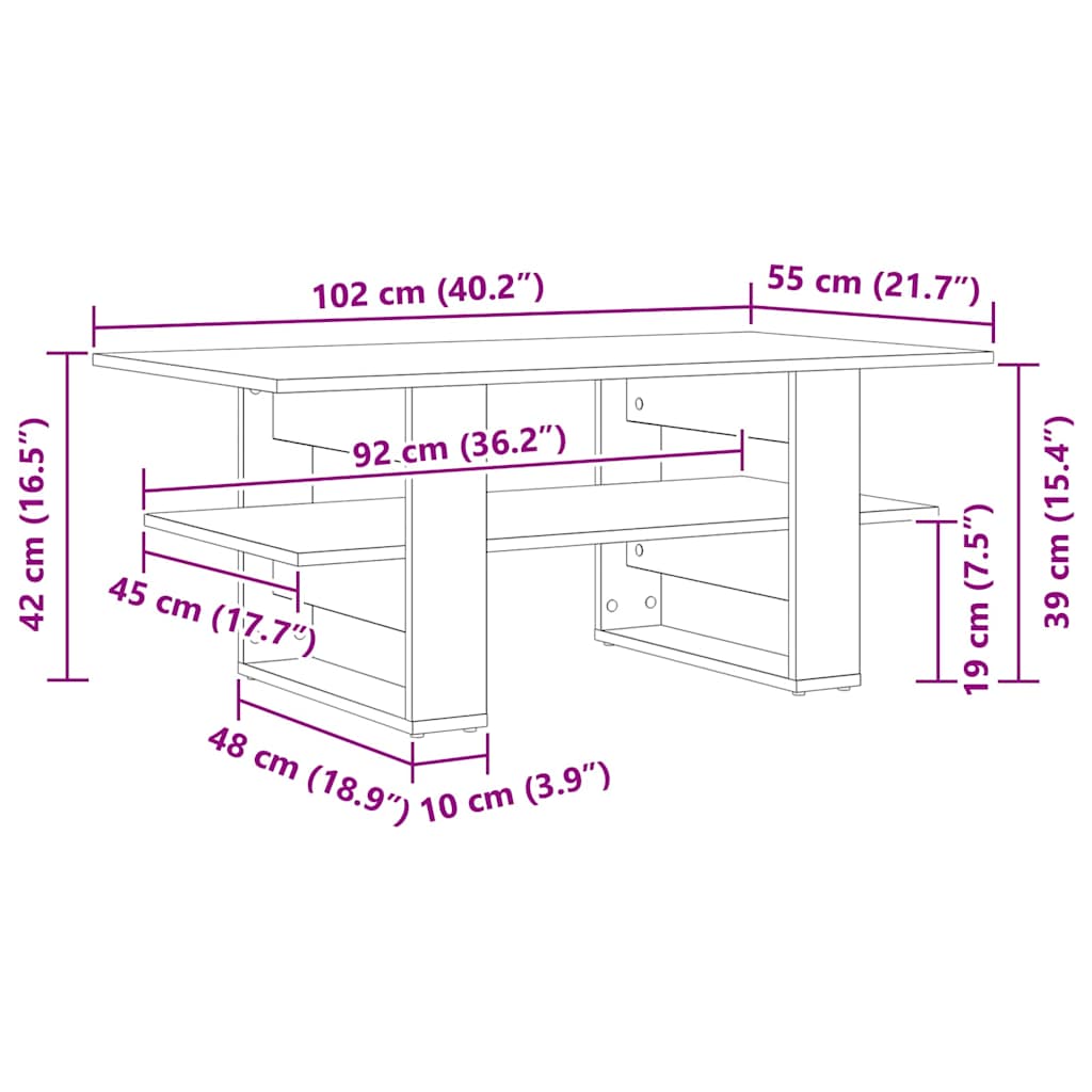 Couchtisch Schwarz Eichen-Optik 102 x 55 x 42 cm Holzwerkstoff