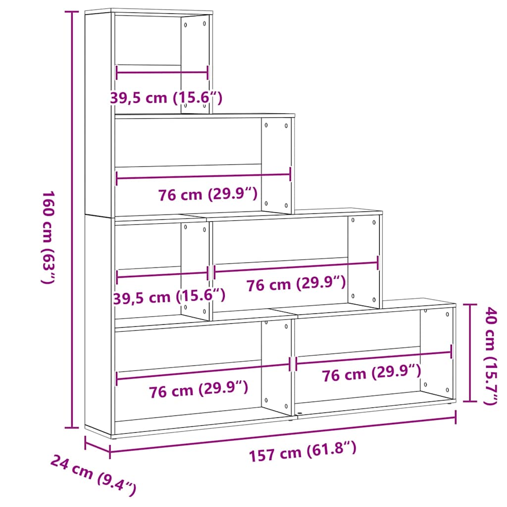 Bücherregal Schwarze Eiche 155 x 24 x 160 cm Holzwerkstoff
