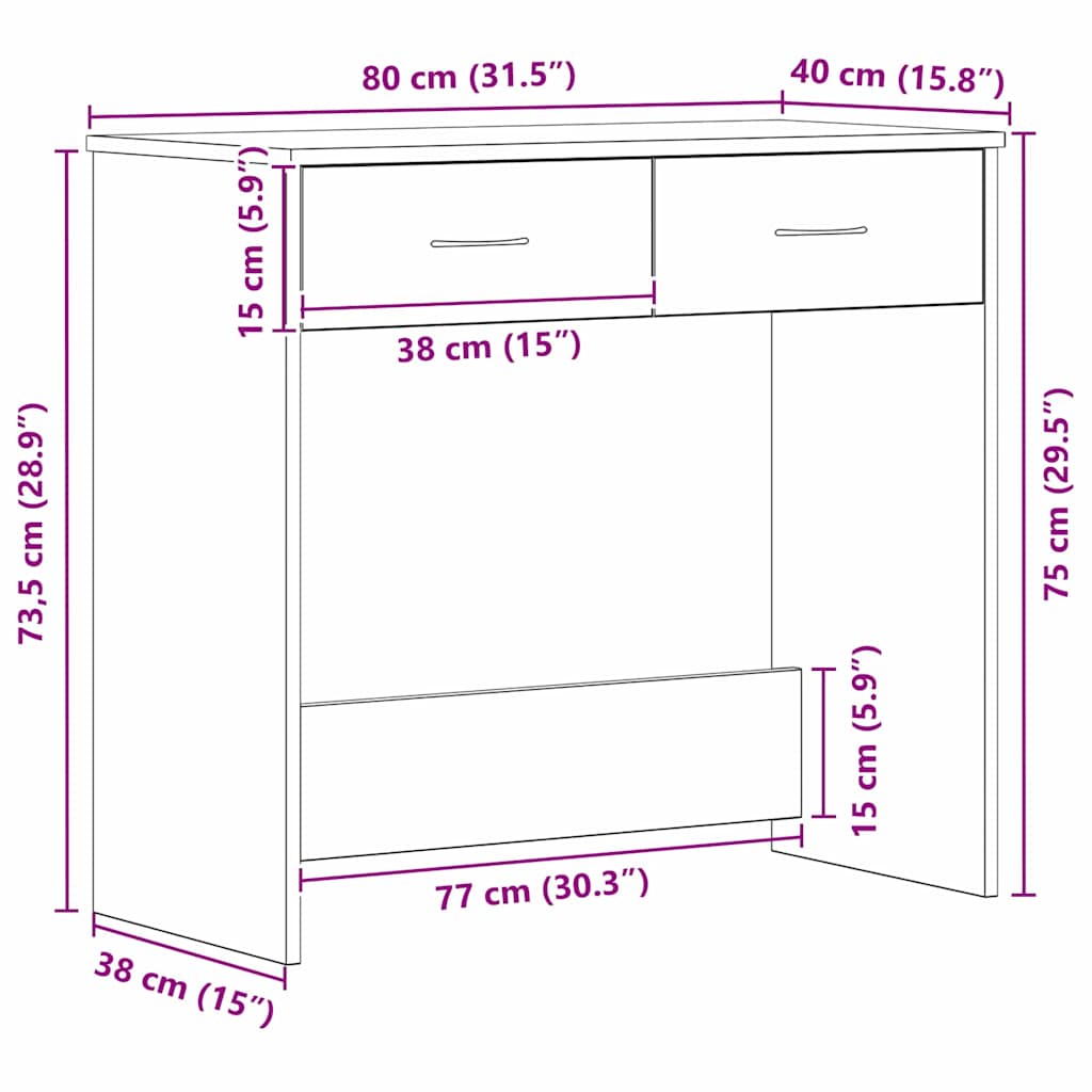 Schreibtisch Schwarz Eichen-Optik Holzwerkstoff 80 x 40 x 75 cm
