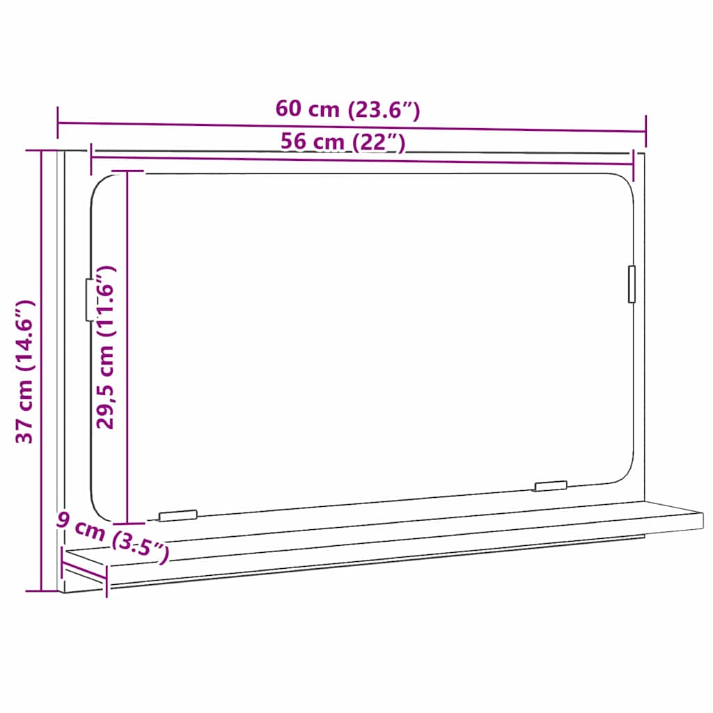 Spiegelablage Schwarz Eichen-Optik 60 x 10,5 x 37 cm