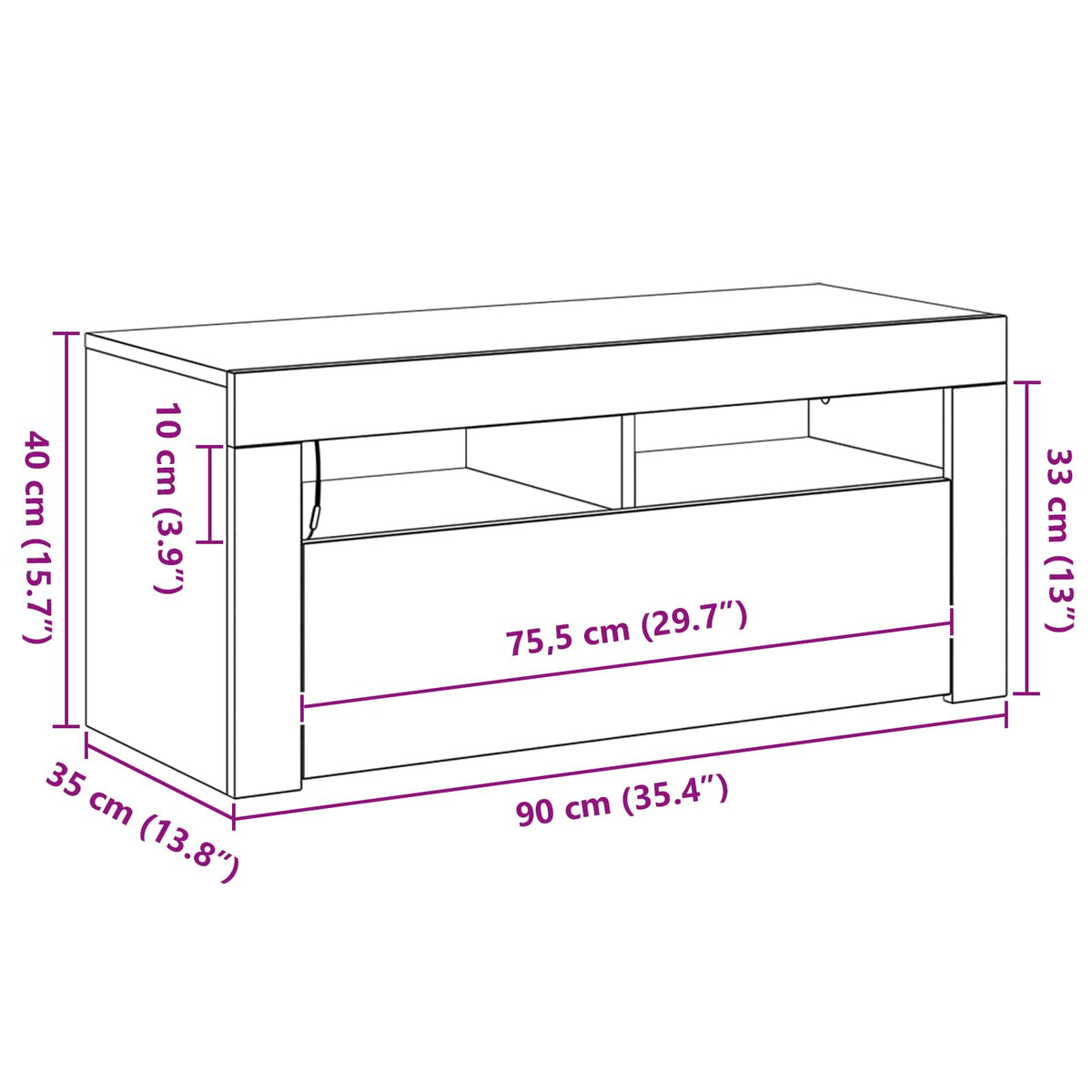 TV-Schränk 90 x 35 x 40 cm Schwarz Eichen-Optik Holzwerkstoff