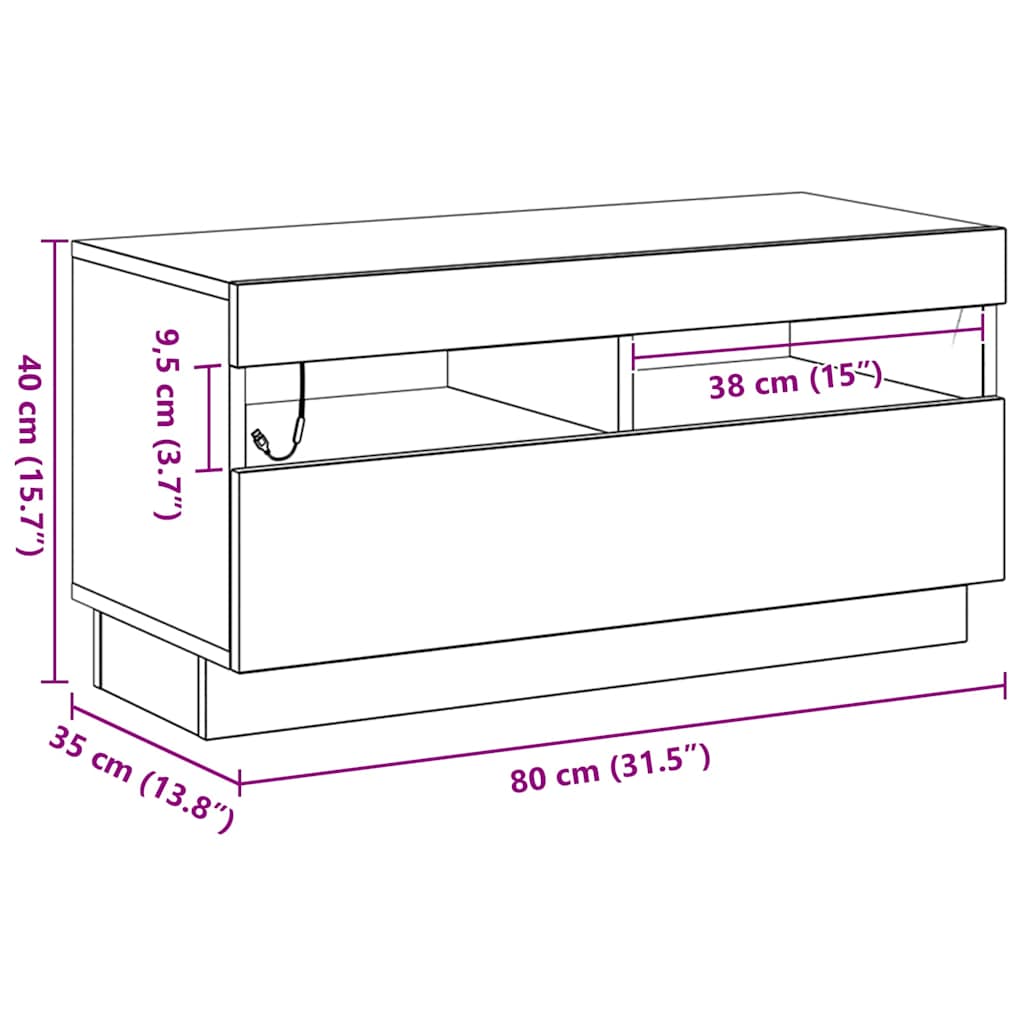 TV-Schränk 80 x 35 x 40 cm Schwarz Eichen-Optik Holzwerkstoff