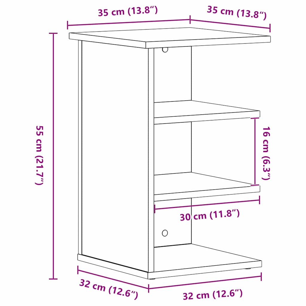Seitenschrank Schwarz Eichen-Optik 35 x 35 x 55 cm