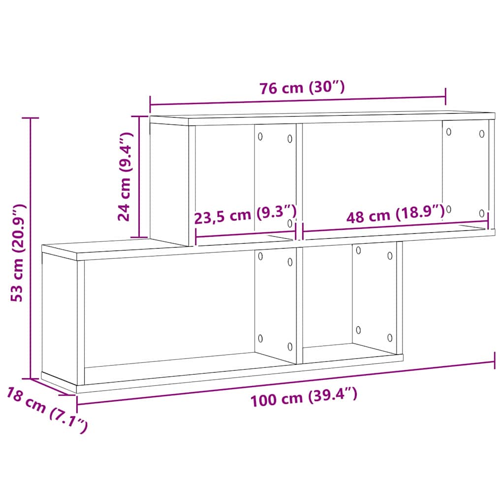 Wandregal Wandhalterung Schwarz Eichen-Optik 76 x 15 x 53 cm