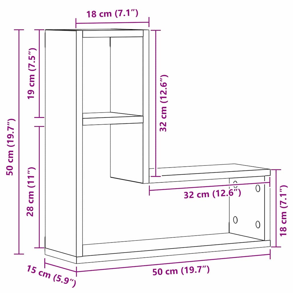 Wandregal 2 stk. Schwarz Eichen-Optik 50 x 15 x 85 cm