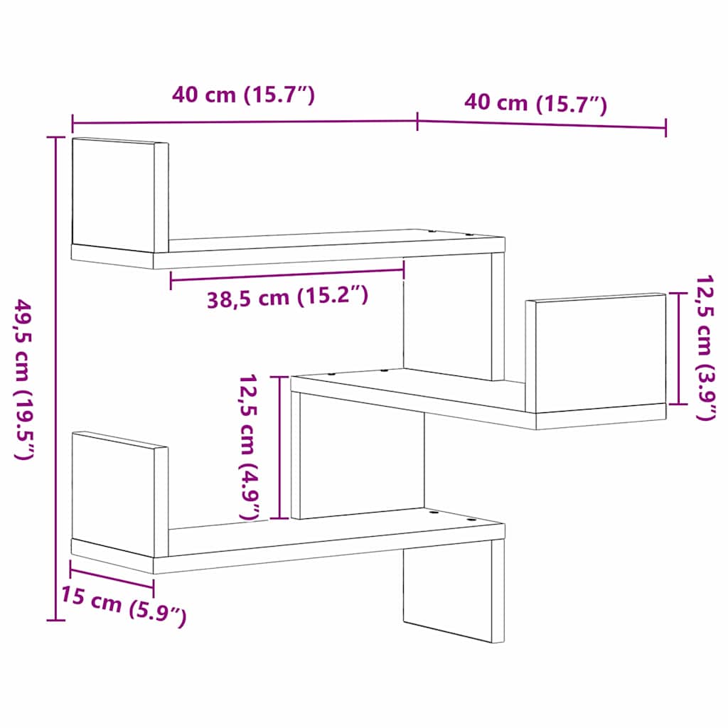Wandregal 2 stk. Schwarz Eichen-Optik 40 x 40 x 49,5 cm