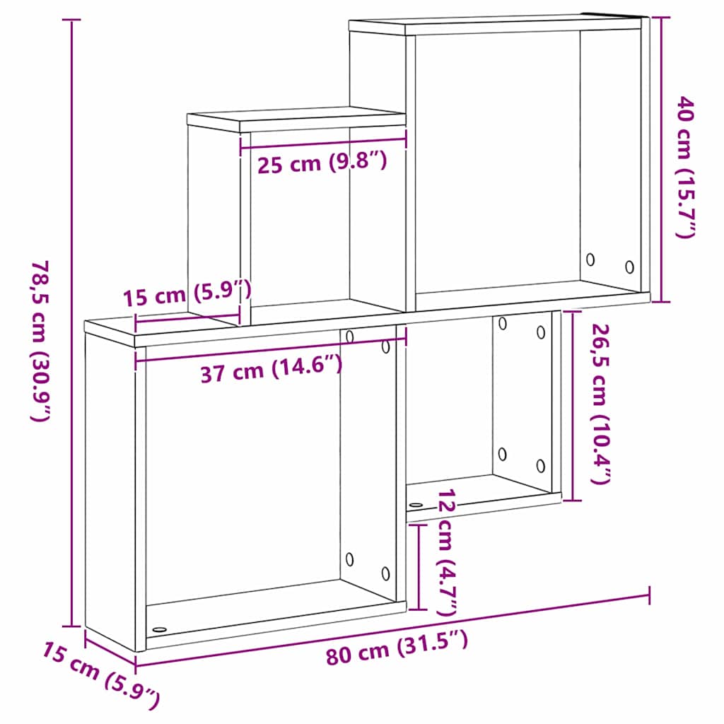 Wandregal Wandhalterung Schwarz Eichen-Optik 80 x 15 x 78,5 cm