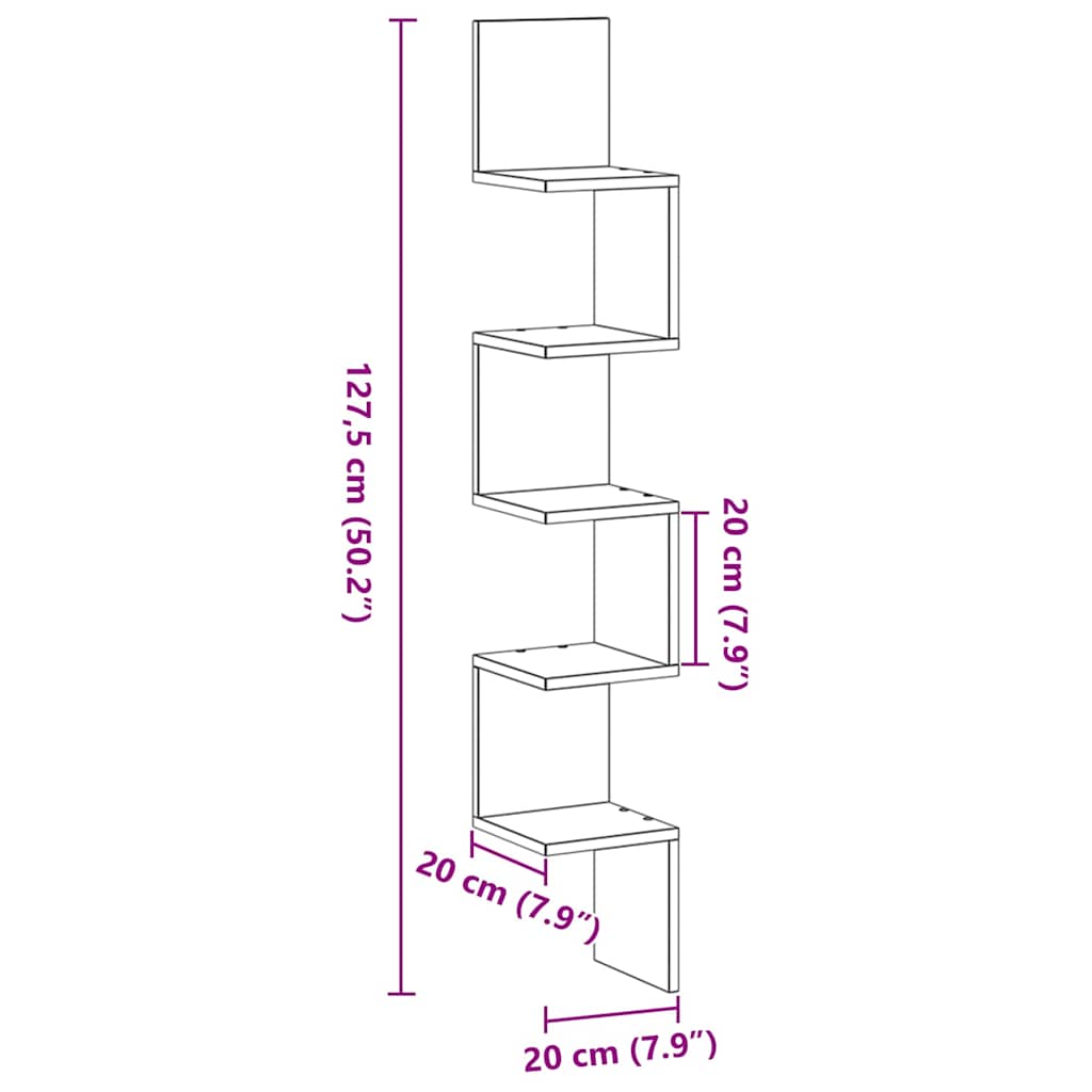 Eckregal Schwarz Eichen-Optik 20 x 20 x 127.5 cm Holzwerkstoff