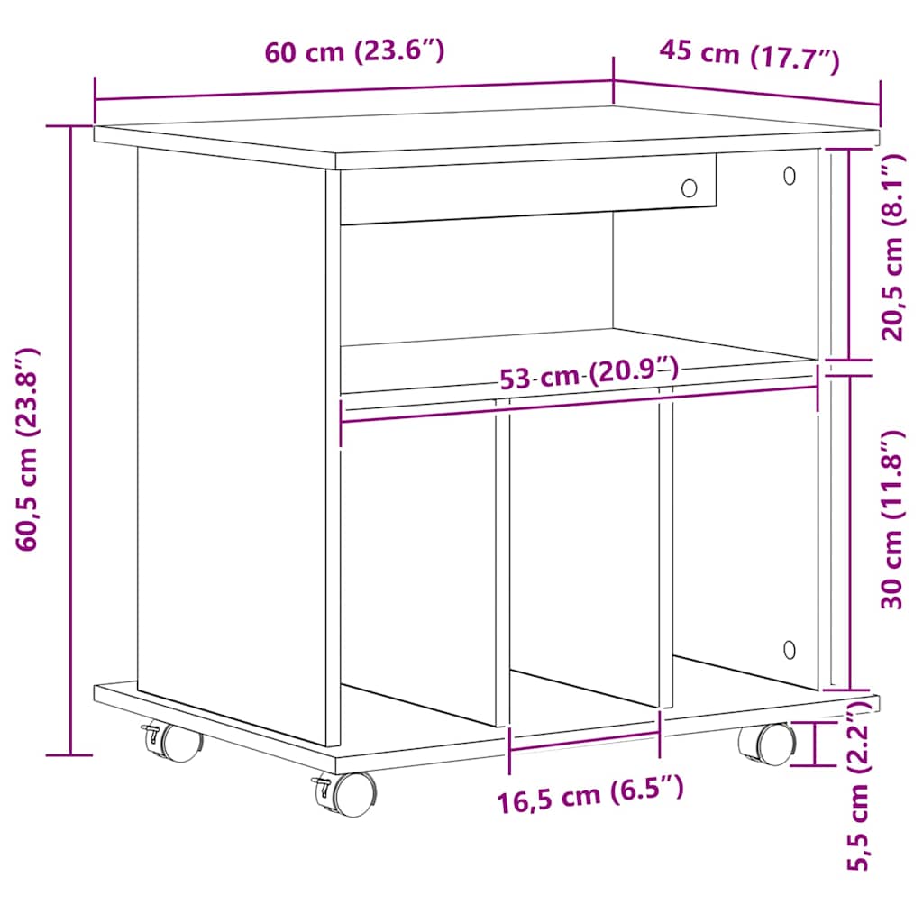 Rollschrank 60 x 45 x 55 cm Holzwerkstoff Schwarz Eichen-Optik
