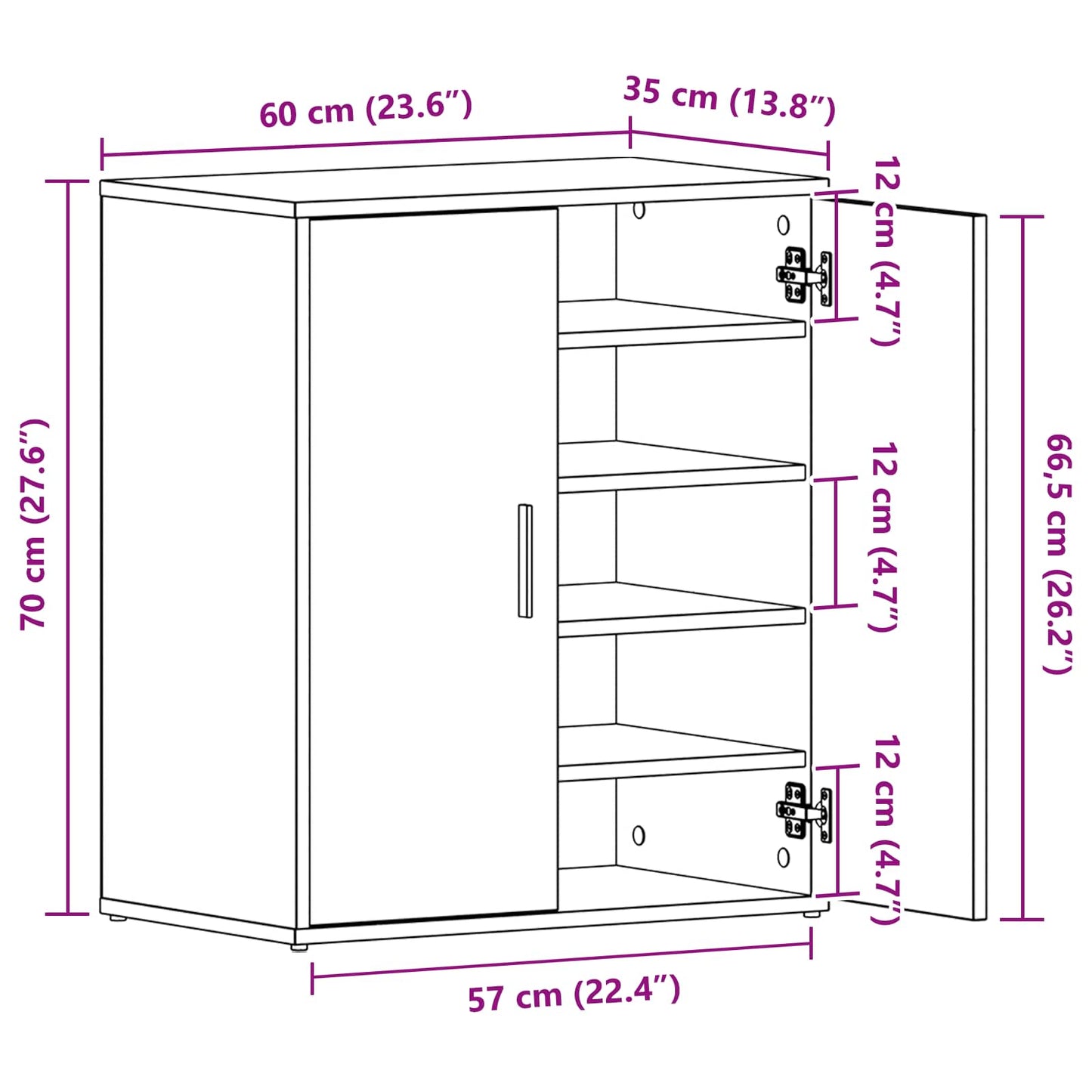 Schuhschrank 60 x 35 x 70 cm Holzwerkstoff Schwarz Eichen-Optik