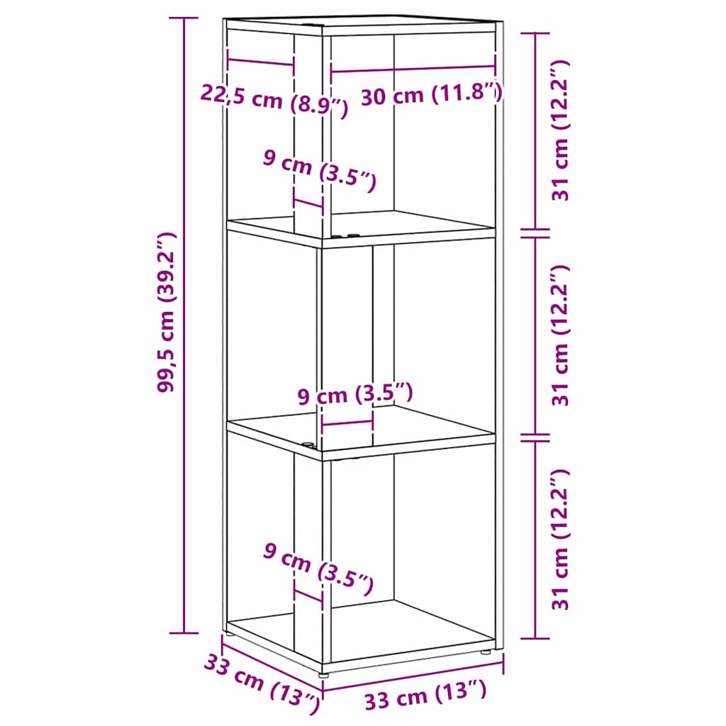 Eckregale Schwarz Eichen-Optik 33 x 33 x 100 cm Holzwerkstoff