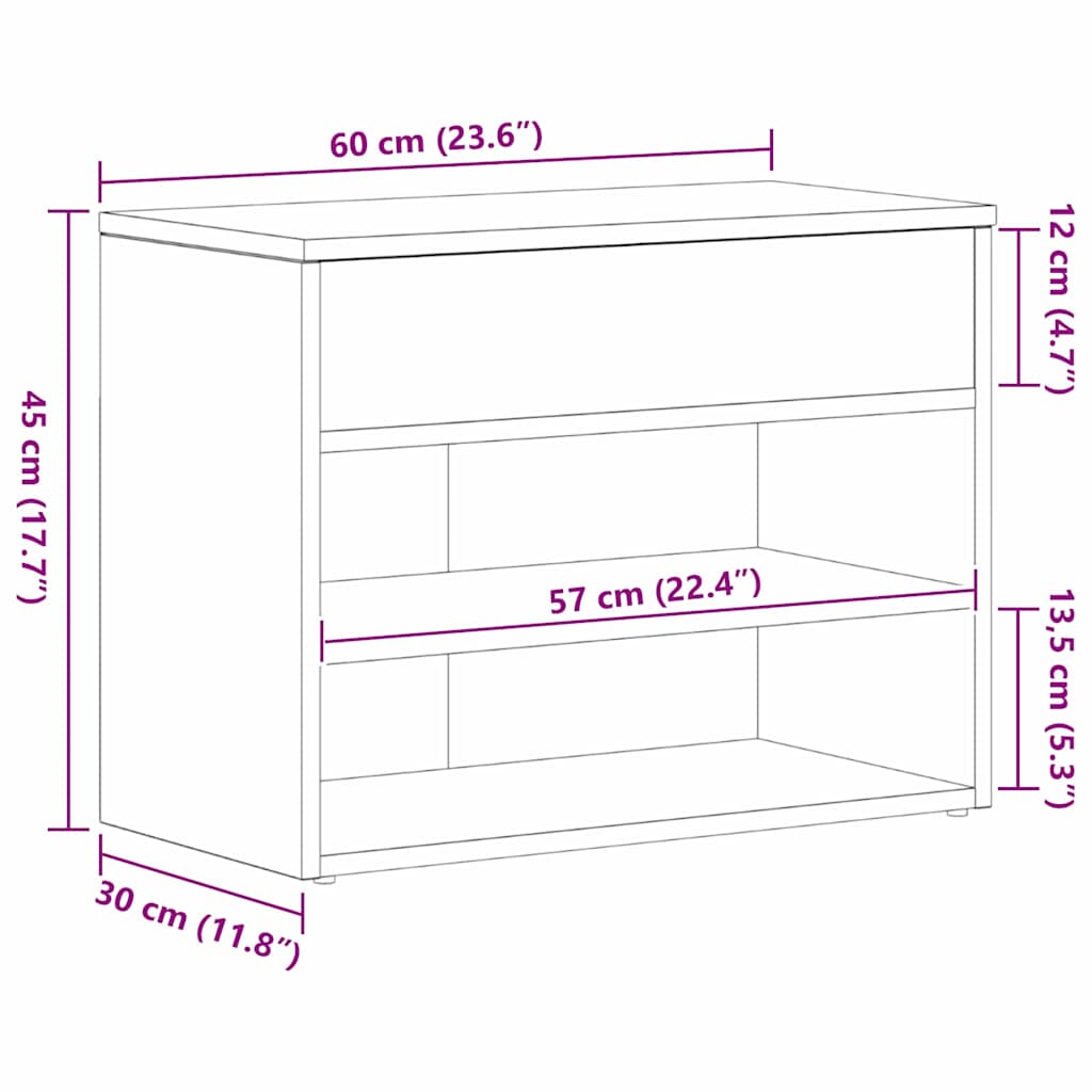 Schuhbank 60 x 30 x 45 cm Holzwerkstoff Schwarz Eichen-Optik