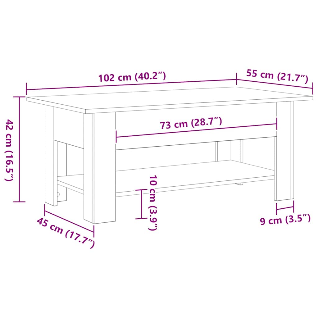 Couchtisch Schwarz Eichen-Optik 102 x 55 x 42 cm Holzwerkstoff