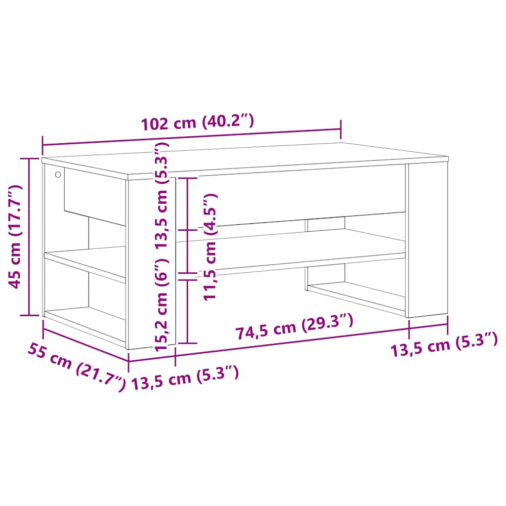 Couchtisch Artisan-Eiche 102 x 55 x 45 cm Holzwerkstoff