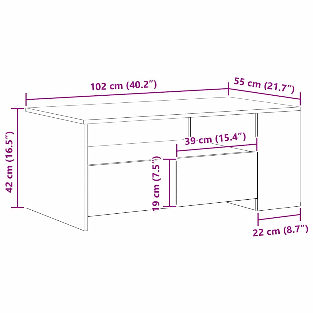 Couchtisch Altholz 102 x 55 x 43,5 cm Holzwerkstoff