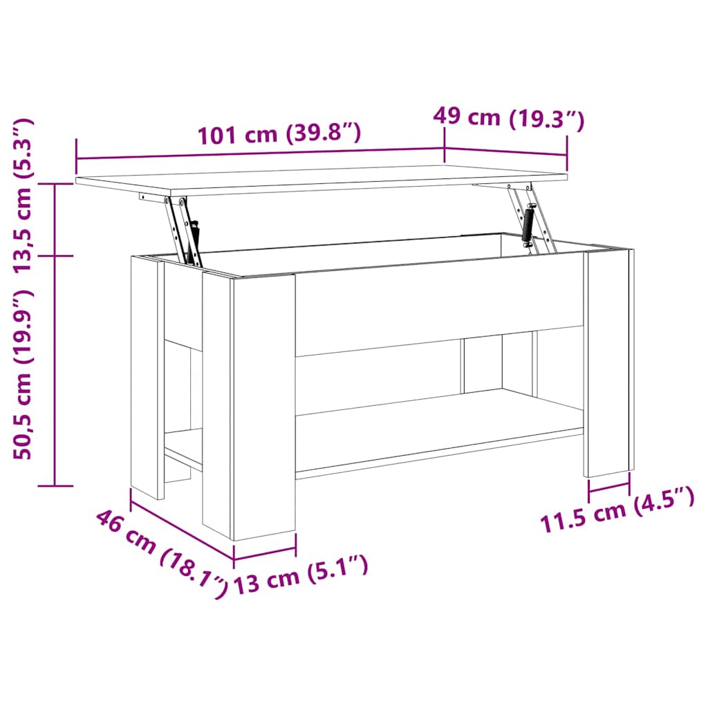 Couchtisch Schwarze Eiche 101 x 49 x 52 cm Holzwerkstoff