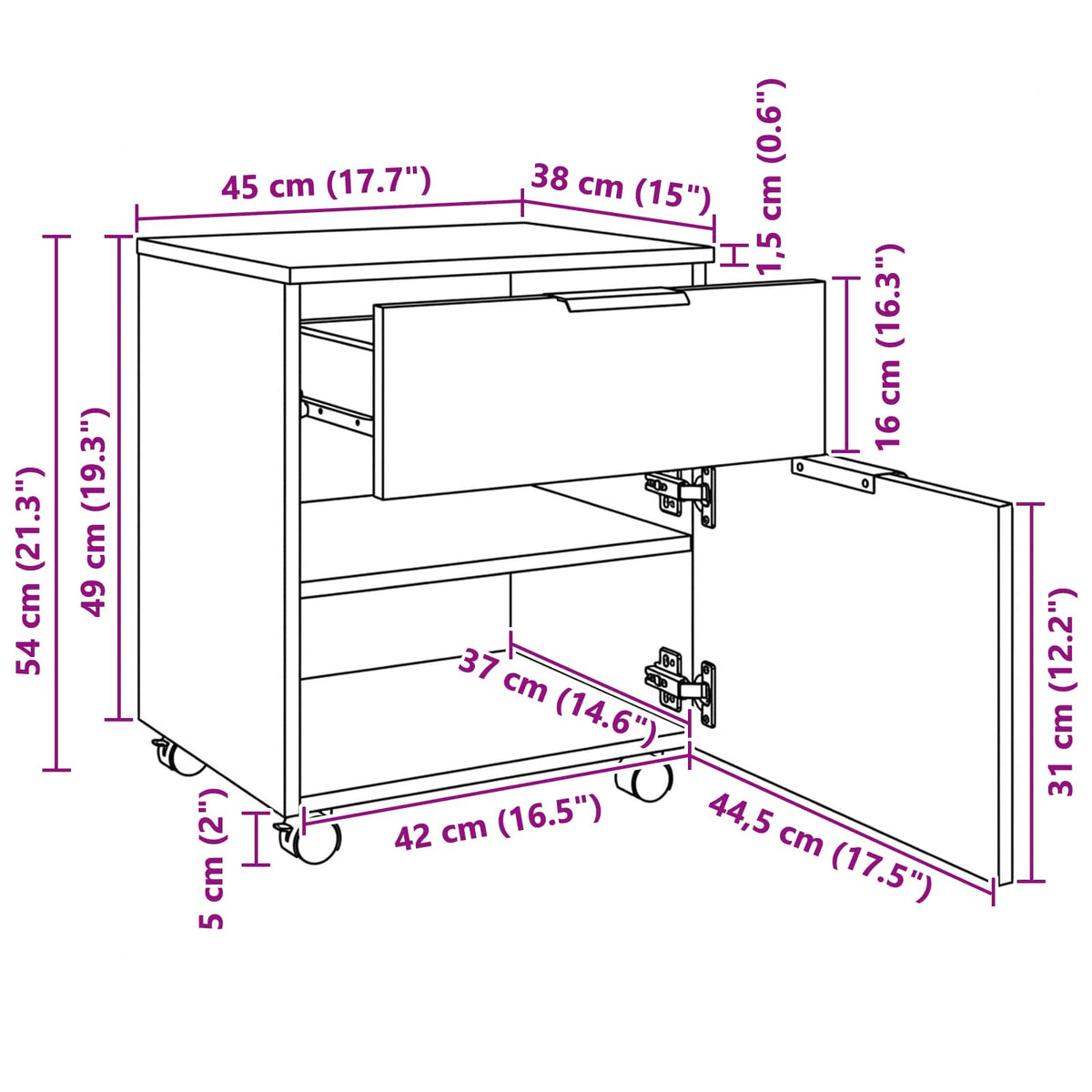 Aktenschrank Schwarz Eichen-Optik 45 x 38 x 54 cm Holzwerkstoff