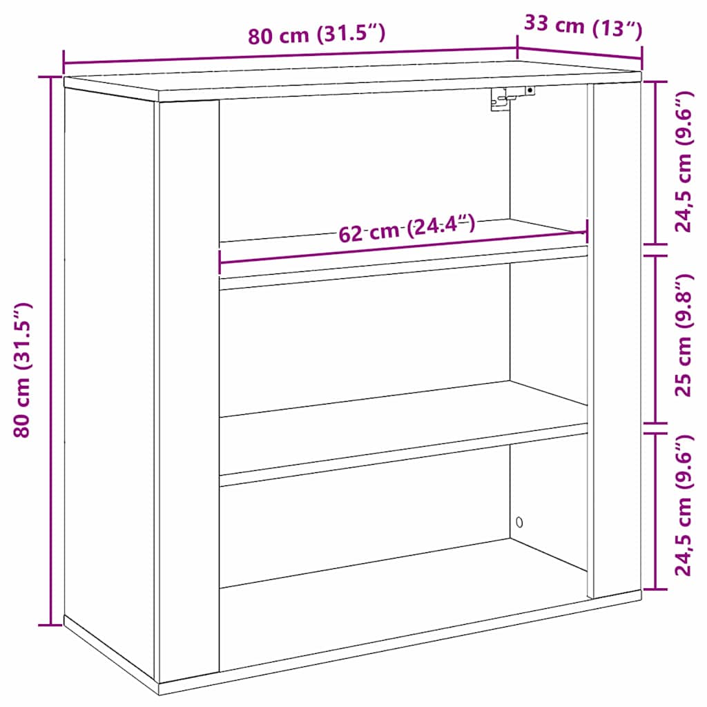 Wandschrank Schwarz Eichen-Optik 80 x 33 x 80 cm Holzwerkstoff