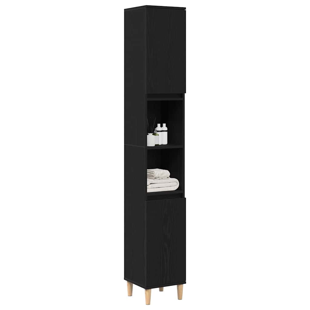 Badezimmer Schrank mit Regal Schwarze Eiche 30 x 30 x 190 cm