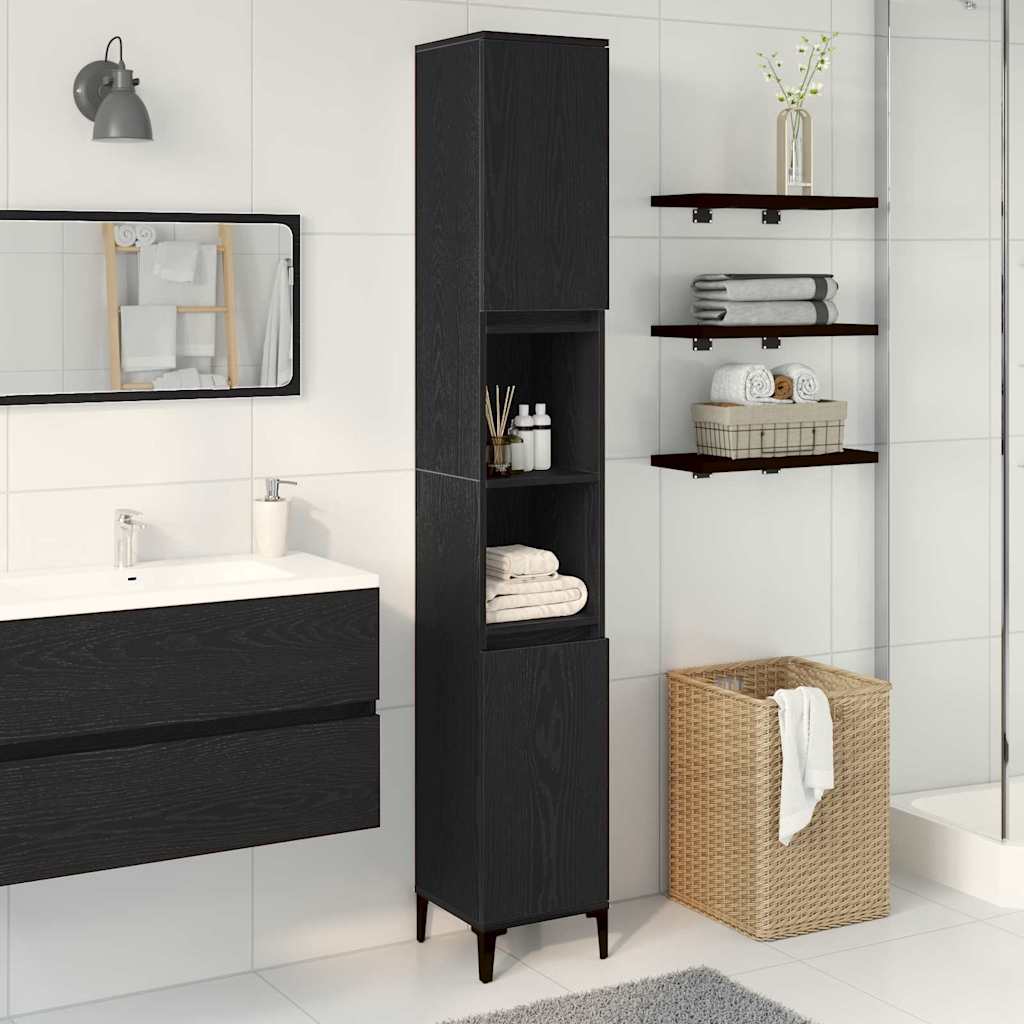 Badezimmer Schrank mit Regal Schwarze Eiche 30 x 30 x 190 cm