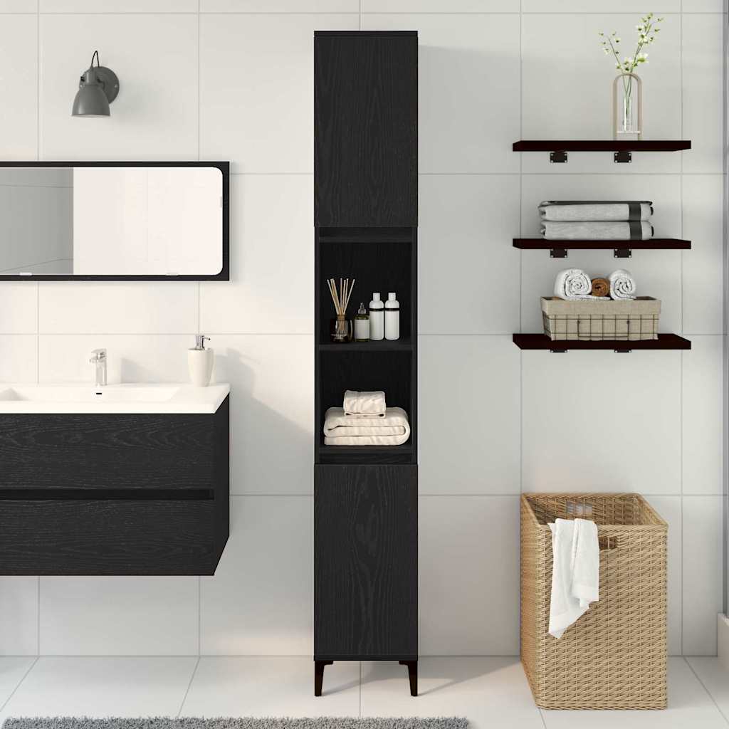 Badezimmer Schrank mit Regal Schwarze Eiche 30 x 30 x 190 cm