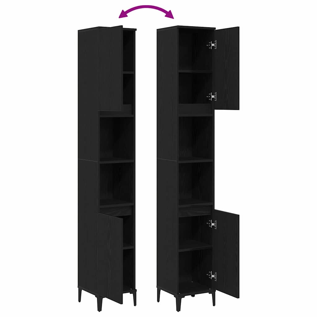 Badezimmer Schrank mit Regal Schwarze Eiche 30 x 30 x 190 cm