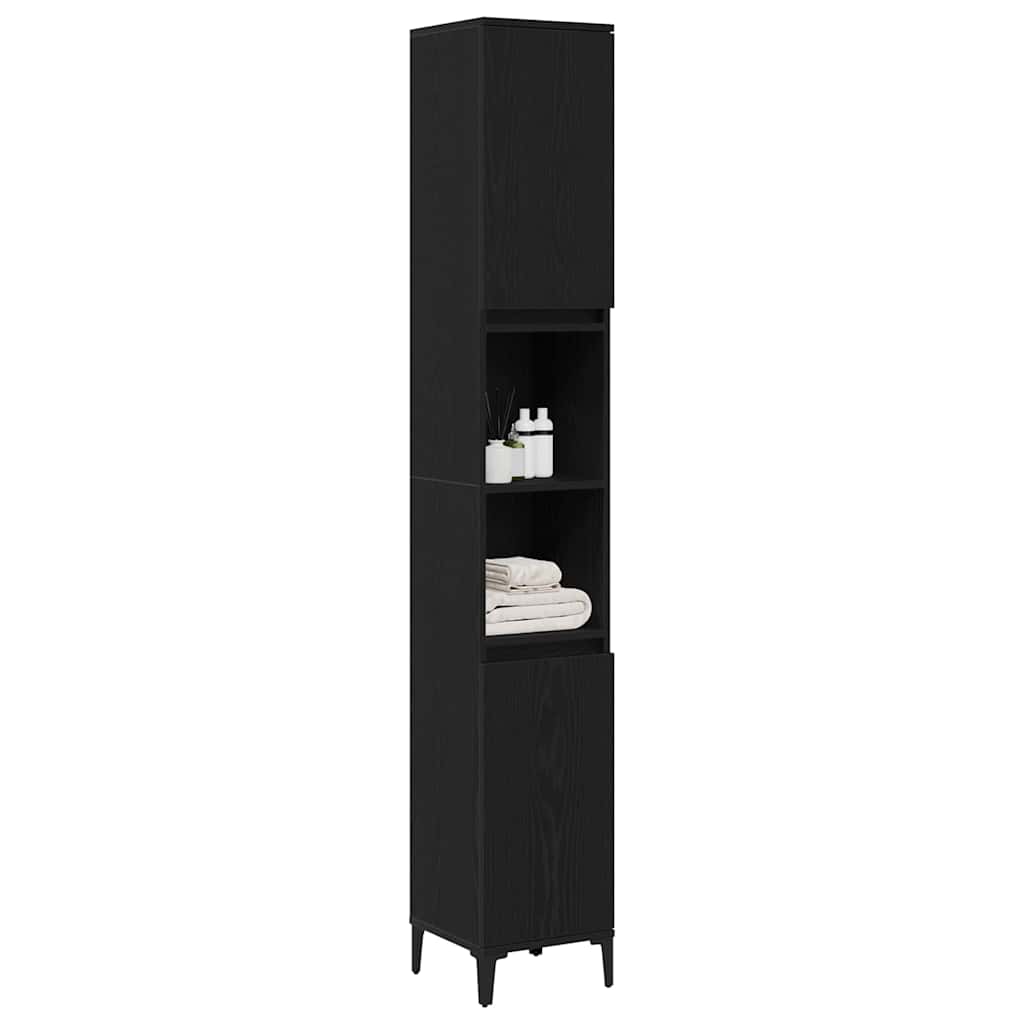 Badezimmer Schrank mit Regal Schwarze Eiche 30 x 30 x 190 cm