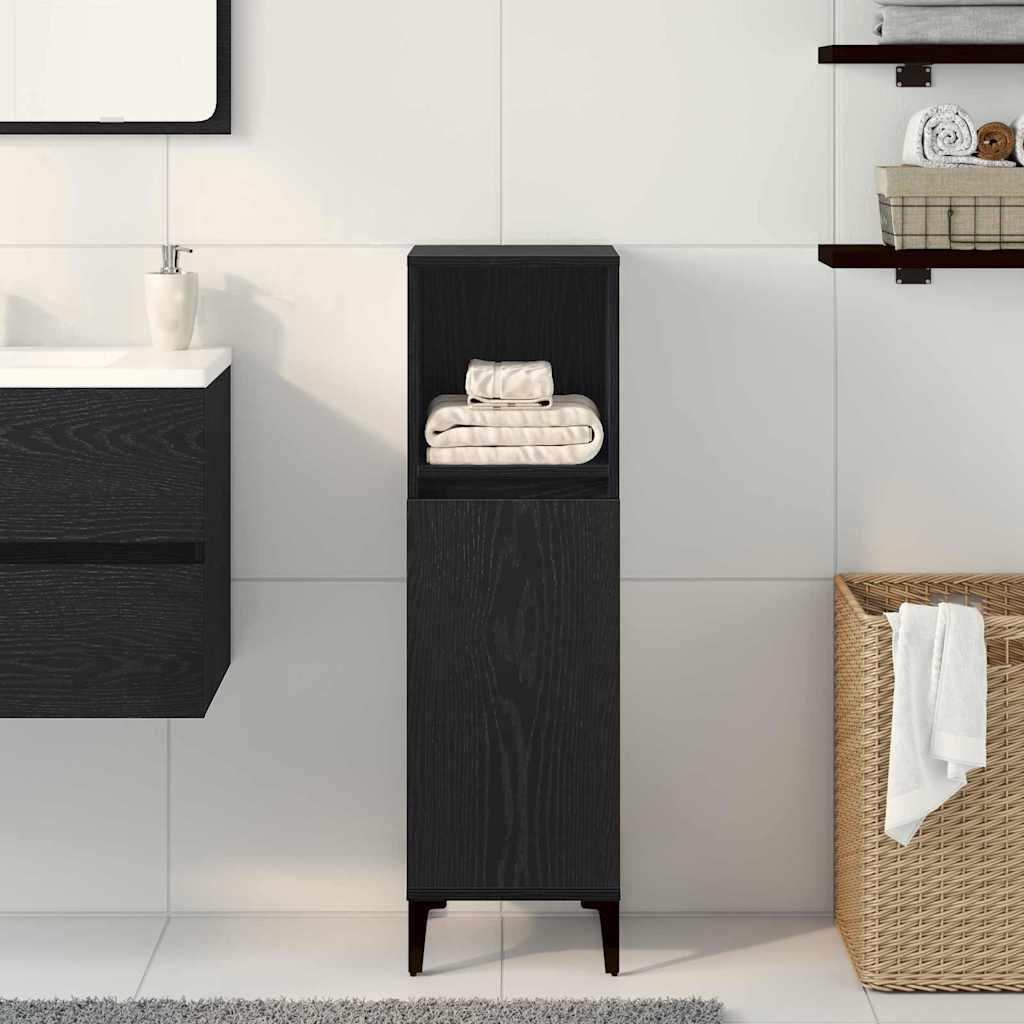 Badezimmer Schrank mit Regal Schwarze Eiche 30 x 30 x 100 cm