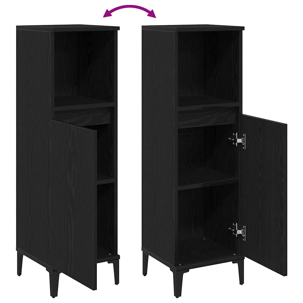 Badezimmer Schrank mit Regal Schwarze Eiche 30 x 30 x 100 cm