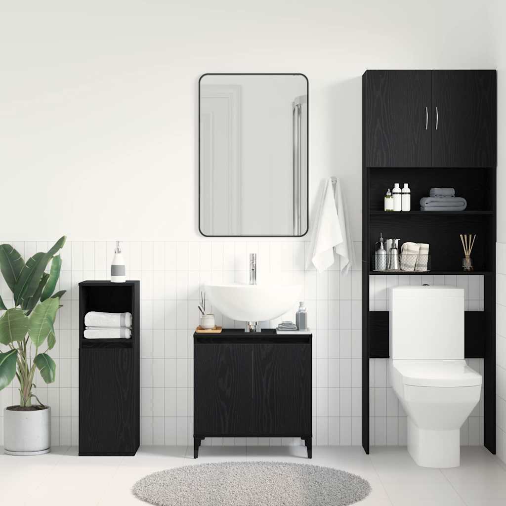 Spülenschrank mit Regal Schwarz Eichen-Optik 58 x 33 x 60 cm