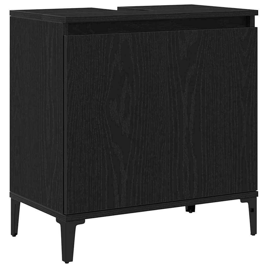 Spülenschrank mit Regal Schwarz Eichen-Optik 58 x 33 x 60 cm