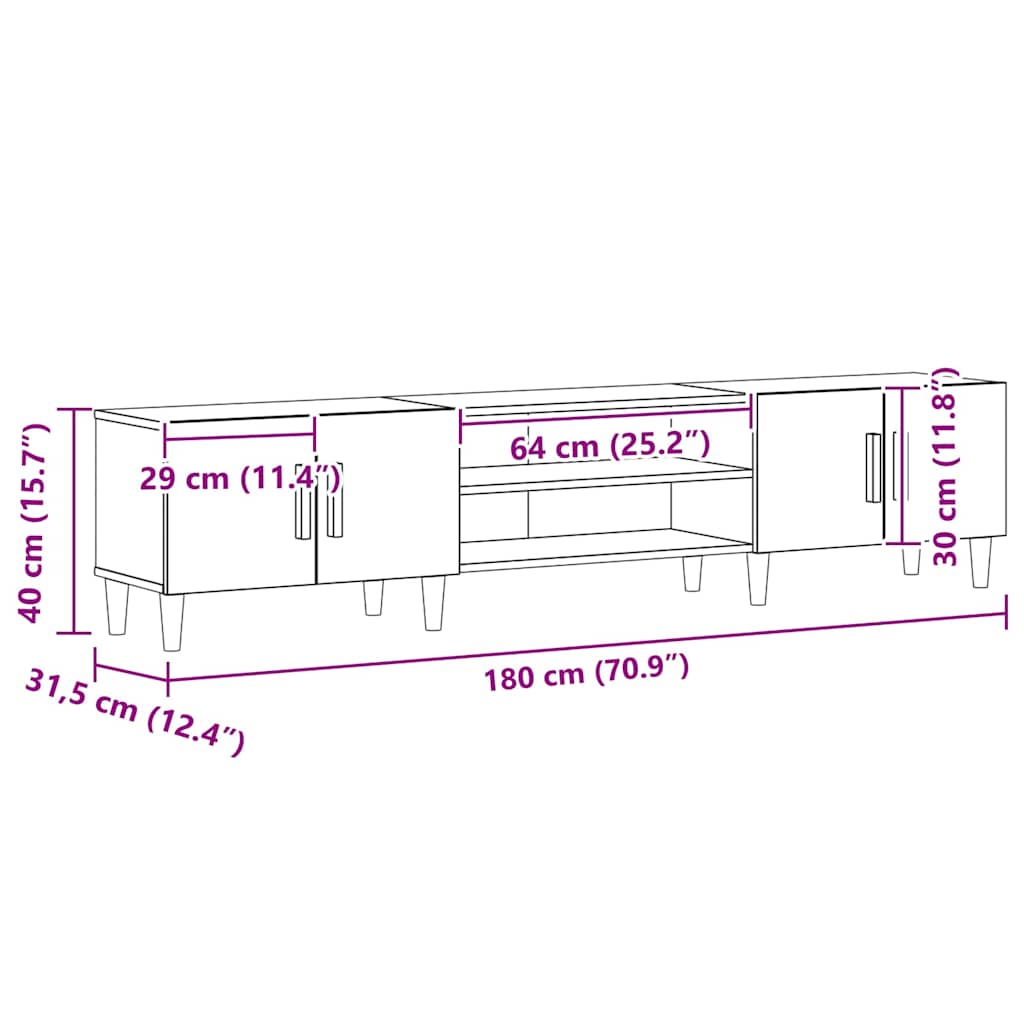 TV-Tisch Schwarz Eichen-Optik 180 x 31,5 x 40 cm Holzwerkstoff