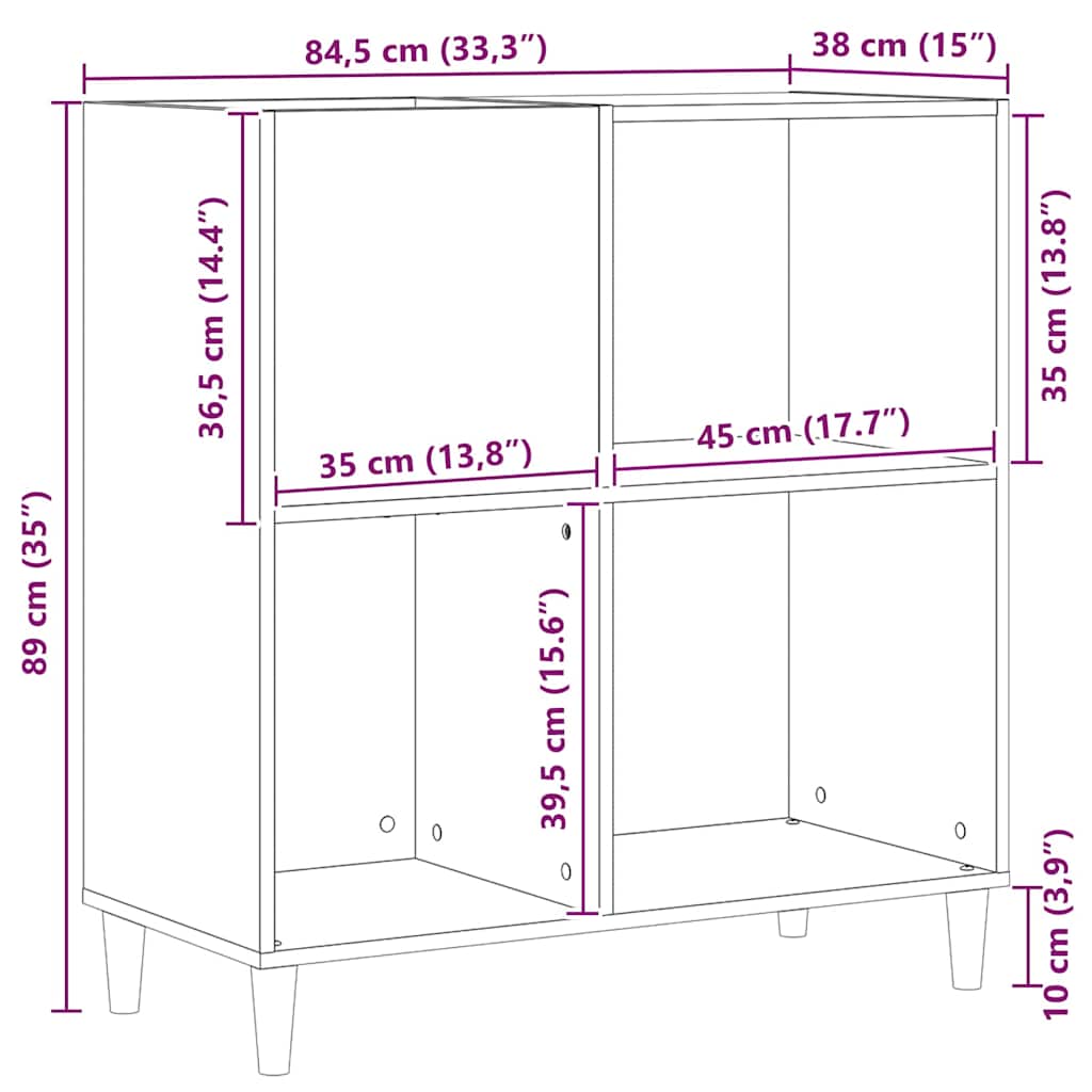 Schallplattenschrank Schwarz Eichen-Optik 84,5 x 38 x 89 cm