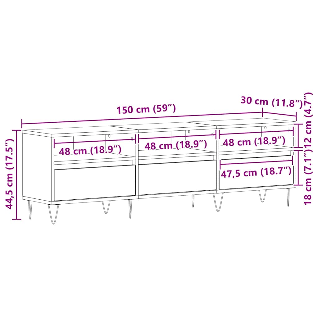 TV-Schränk 150 x 30 x 44,5 cm Schwarz Eichen-Optik