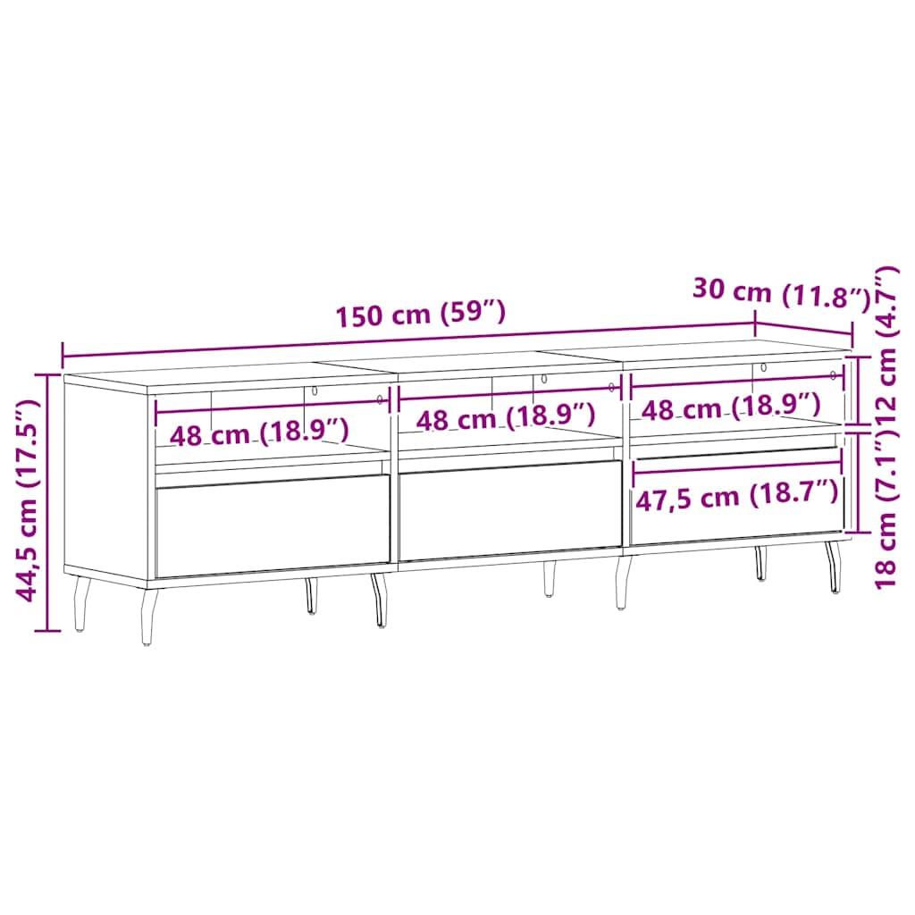 TV-Schränk 150 x 30 x 44,5 cm Schwarz Eichen-Optik