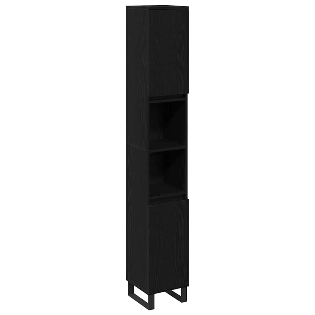 Badezimmer Schrank mit Regal Schwarze Eiche 30 x 30 x 190 cm